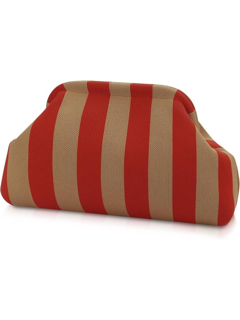 Women's Red Brown Woven Clutch Purse Striped Dumpling Crochet Beach Handbag